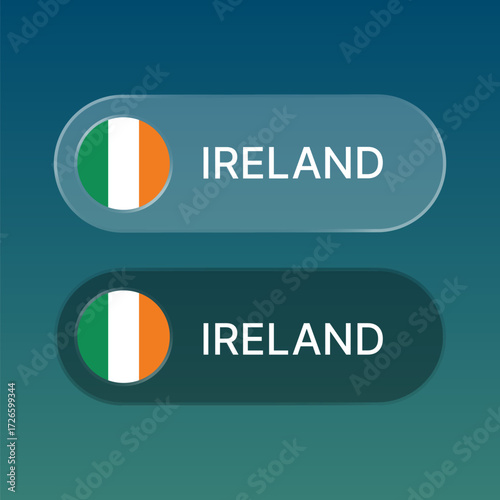 ireland Flag button with liquid glass style design
