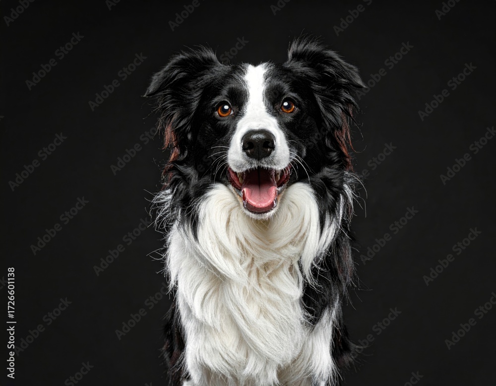 Fototapeta premium Happy Border Collie portrait against black background (1)