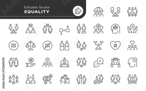 Equality line icon set. Gender equality, equal rights, justice, equal position, status and value. Outline icon in linear style. Vector collection.	

