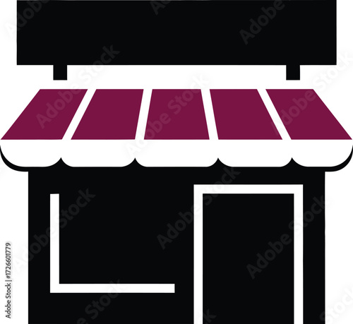 Illustration of a small shop or store with a purple awning isolated on white background, perfect for a business or retail concept