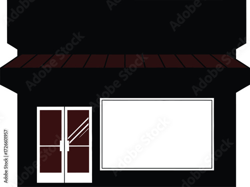 Illustration of a dark shop or store with a blank window isolated on white background, perfect for a business or retail concept