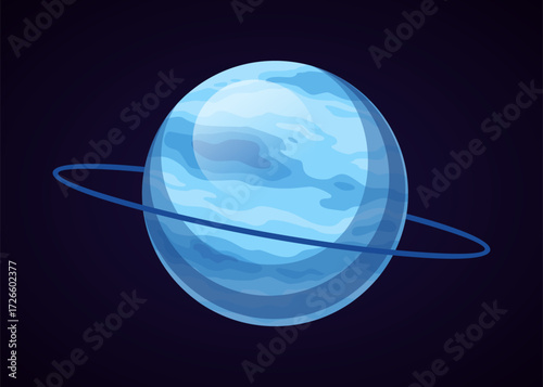 A cartoon illustration of a blue planet with colorful rings
