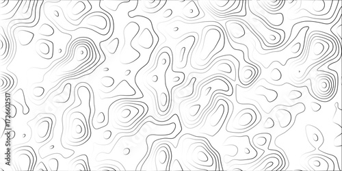 White background with black contour lines forming abstract topographic map patterns and organic shapes for design