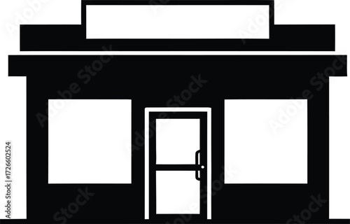 Simple illustration of a store front with a blank sign, isolated on white background, suitable for retail business or commercial design