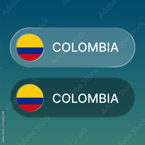 colombia Flag button with liquid glass style design