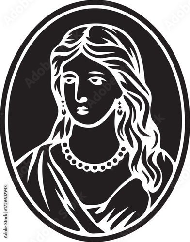 Traditional Black and White Portrait of a Woman with Pearl Necklace