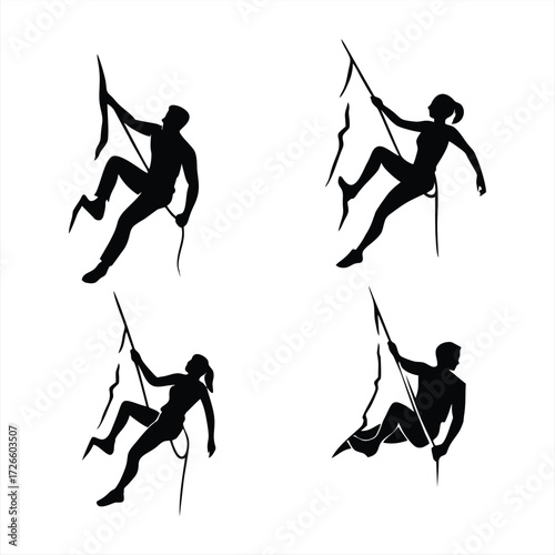 Rock Climbing Silhouettes Adventure Sport Vector Set