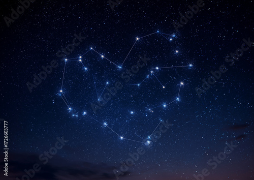 Ai stars form a heart shape in the night sky over a peaceful landscape