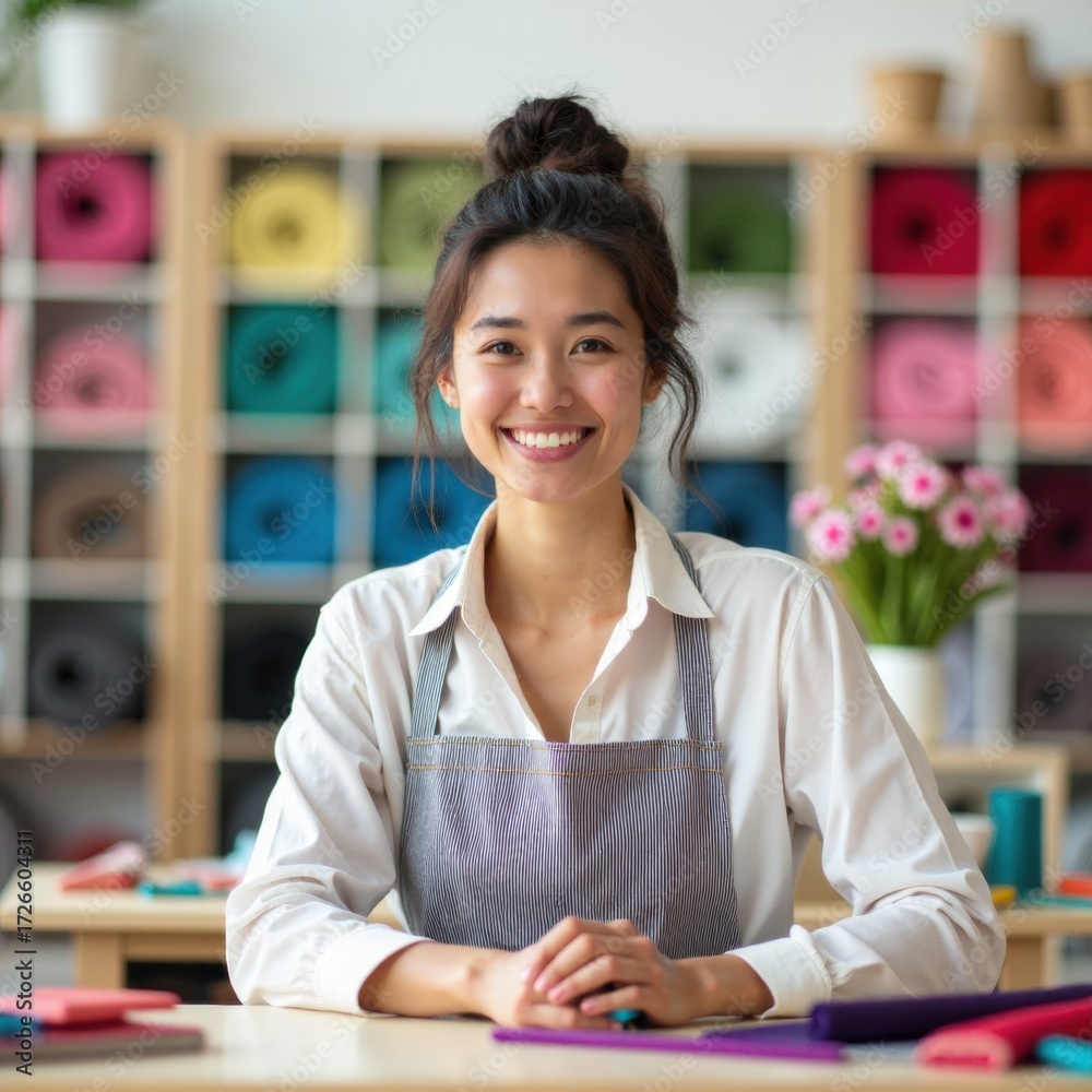 Fototapeta premium Creative Haven: A Smiling Artisan's Workshop