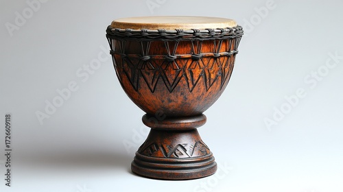 Wooden drum with intricate carving