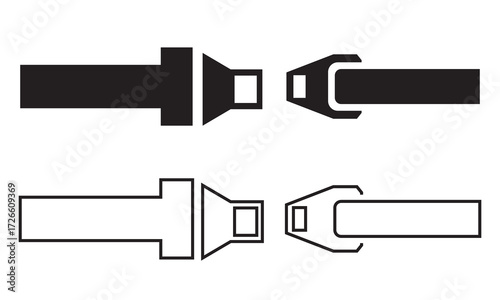 Seat belt icon . Safety belt for car,  worker, airplane passenger, pilot.  isolated on white background. Vector illustration. EPS 10