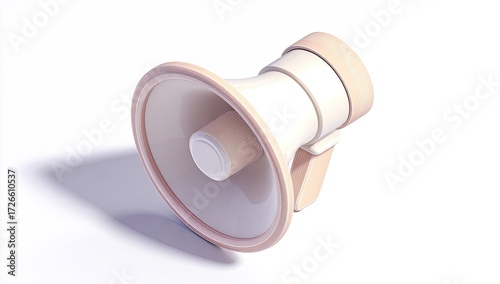 3D isometric megaphone, light beige, white, on white background