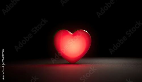 Red heart glows brightly in dark background