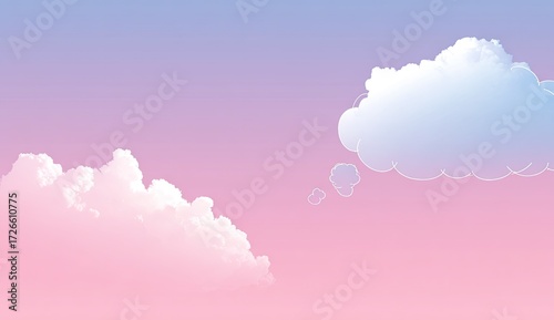 Pastel sky with cartoon clouds