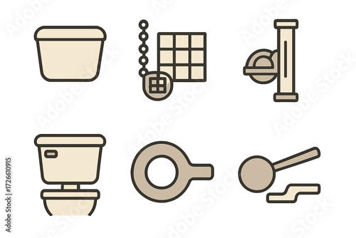 Plumbing and bathroom icons set in minimalist outline design