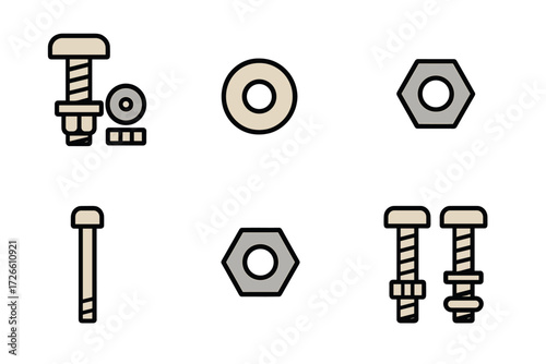 Minimalist linear nuts and bolts set on gradient background