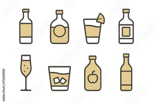 Minimalist outline beverage icons on textured gold background