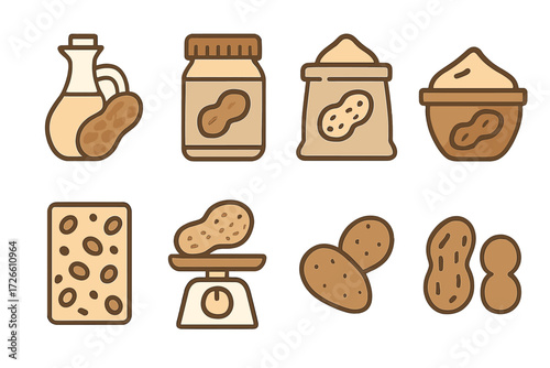 Peanut products collection in simple brown tones on a textured background