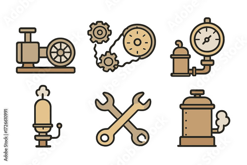 Vintage steampunk mechanical elements set on textured background