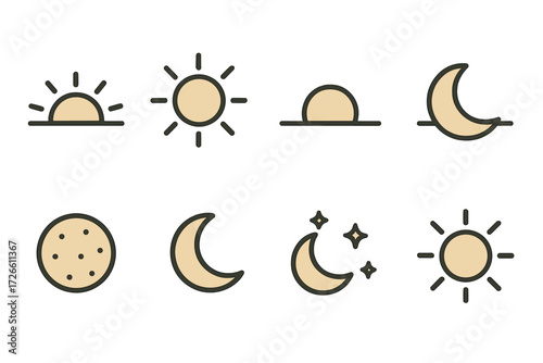 Minimalist day and night icons collection on textured background