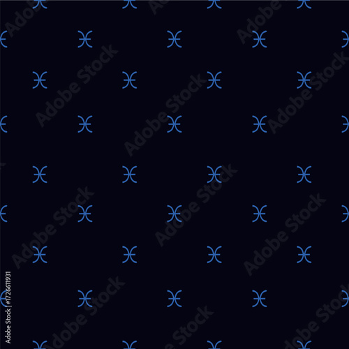 The zodiac sign of Pisces is blue on a dark blue background. Vector template for postcards, fabrics, textiles, wallpaper, paper, packaging.