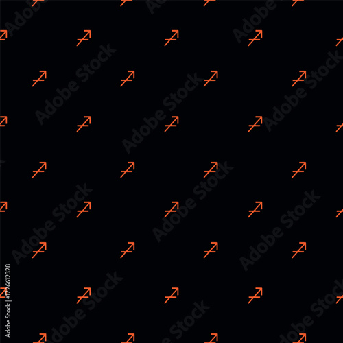 The zodiac sign Sagittarius is orange on a dark background. Vector template for postcards, fabrics, textiles, wallpaper, paper, packaging.