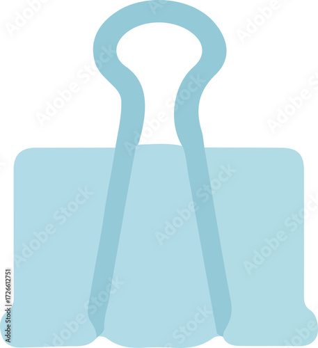 A clean and modern illustration of a light blue binder clip, an essential office supply for effective document organization and paper management, presented in a minimalist flat design