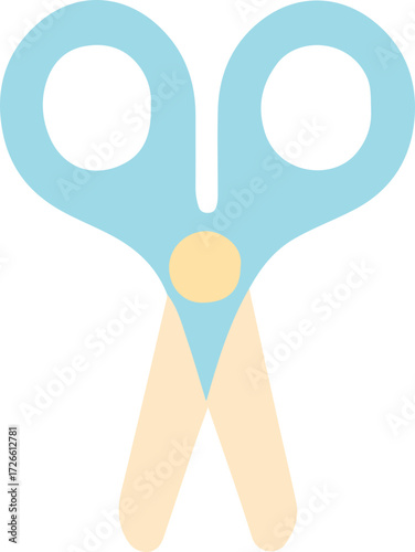 Simple flat design icon of light blue scissors for school, crafting, and office use. A minimalist vector graphic for creative projects isolated on white