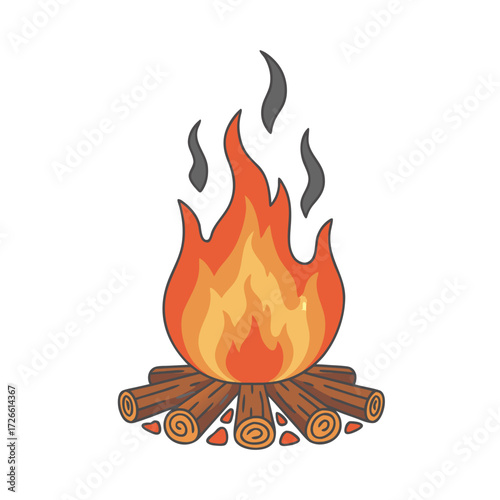 Bonfire illustration in natural colors isolated on white background 