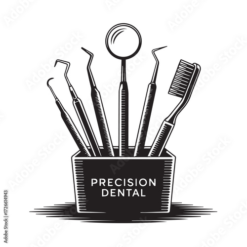 Comprehensive Dental Care Tools Vector Set - Black and White Graphic Style
