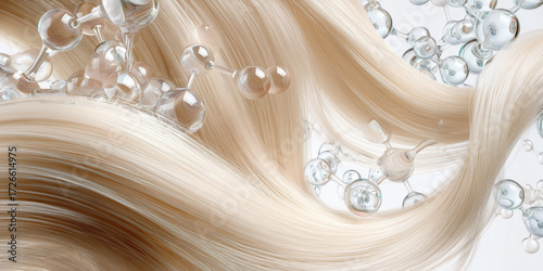 Blonde hair strands with active molecules for care