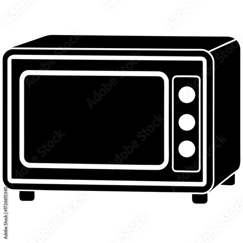 Black silhouette of a modern kitchen microwave oven with three control buttons isolated on white background