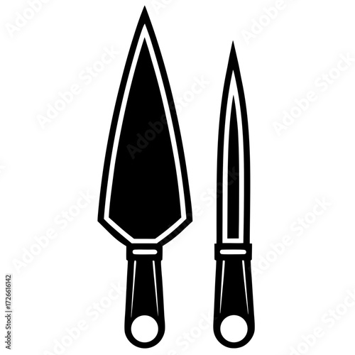 Two sharp blades a broad spearhead and a narrow knife silhouette isolated on white background