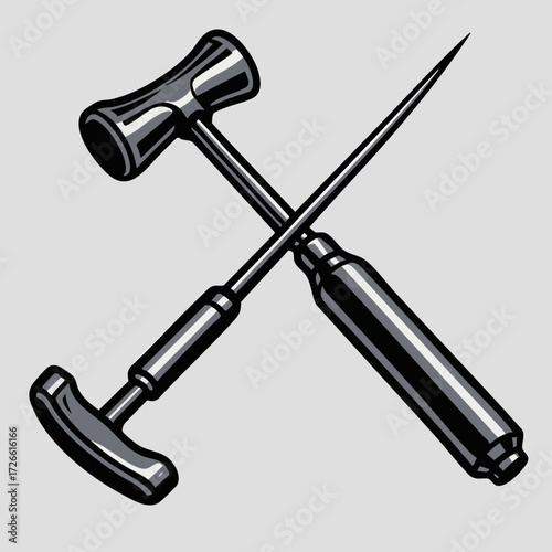 Gavel and a surgical scalpel crossed on a white background, symbolizing the intersection of law and medicine, malpractice, or medical legal issues.