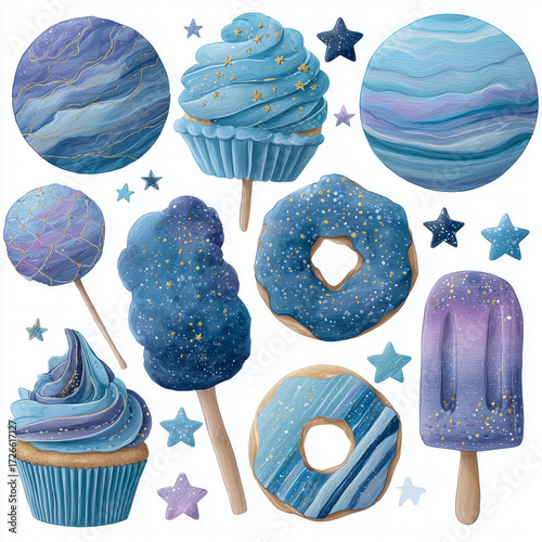 set of blue ice cream