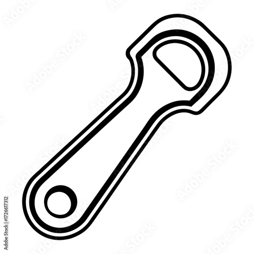 Simple black silhouette of a bottle opener tool isolated on white background