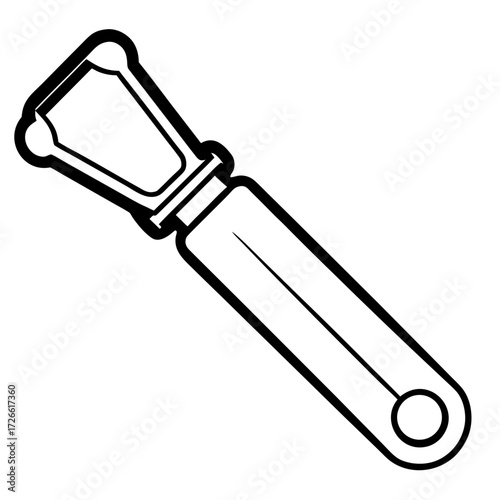 Black and white silhouette of a kitchen tool for peeling vegetables isolated on white background