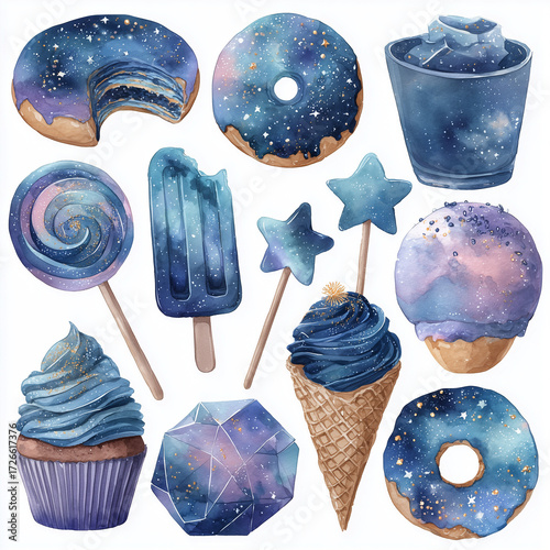 set of blue ice cream