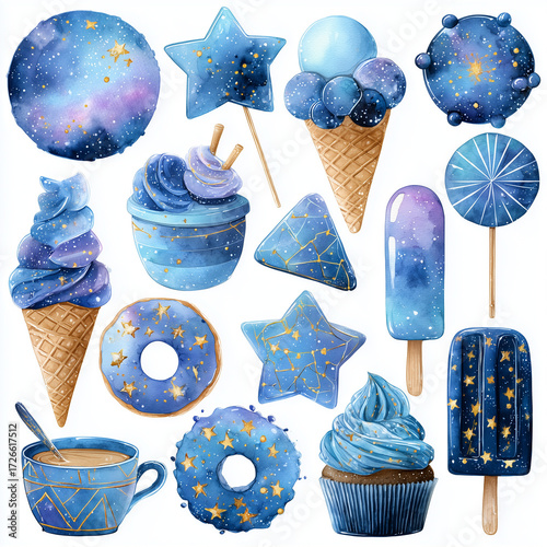 set of blue ice cream