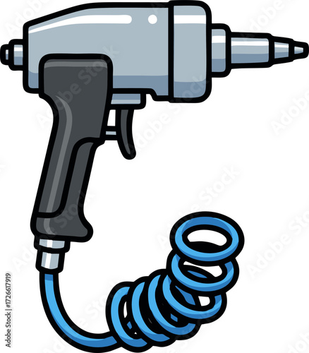 Colorful Cartoon Illustration of an Air Tool with a Spring