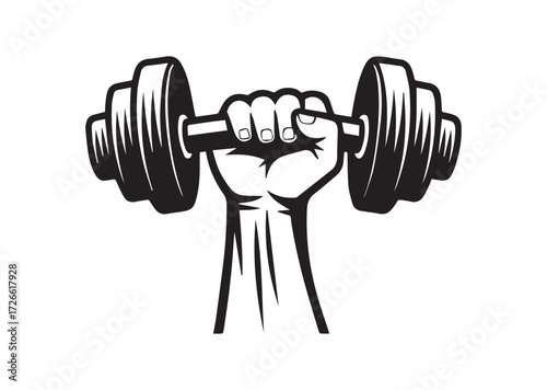 Muscle hand with weights line art vector