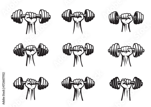 Muscle hand with weights line art vector