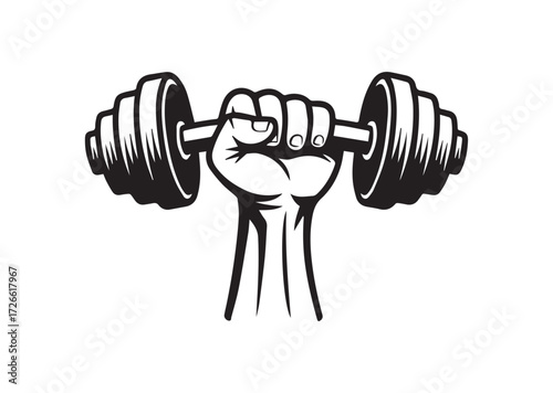 Muscle hand with weights line art vector
