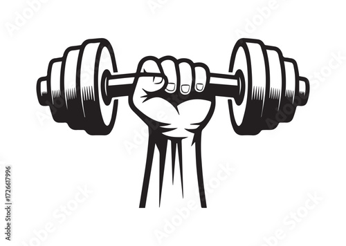Muscle hand with weights line art vector