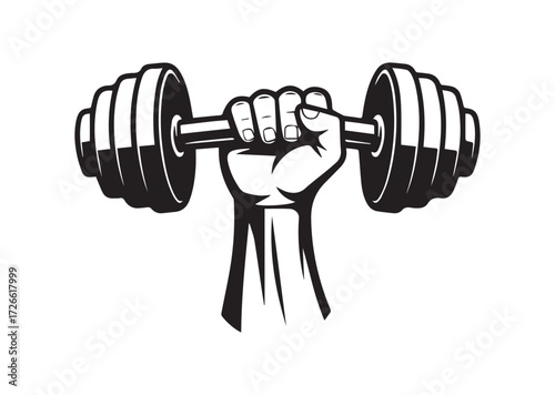 Muscle hand with weights line art vector