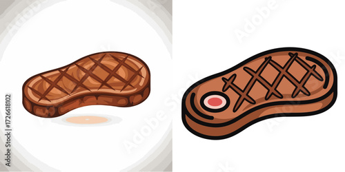 Cartoon Grilled Steak Illustration with Cooked Meat and Grill Marks