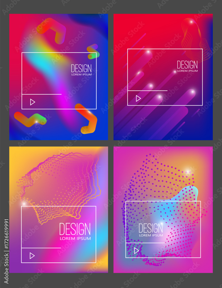 Fototapeta premium Set of modern design templates in minimalist liquid style. Creative covers for flyer, poster, advertising, promo. Vector illustration