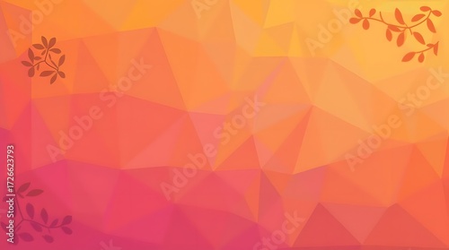 Vibrant geometric gradient background with delicate floral accents offers a modern, energetic aesthetic for background