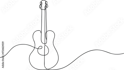Single line drawing of an acoustic guitar musical instrument