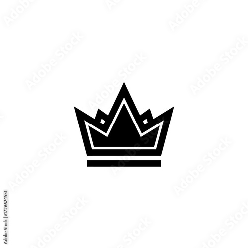Stylized black crown icon featuring sharp, geometric points, symbolizing royalty, power, and achievement on a clean white background.